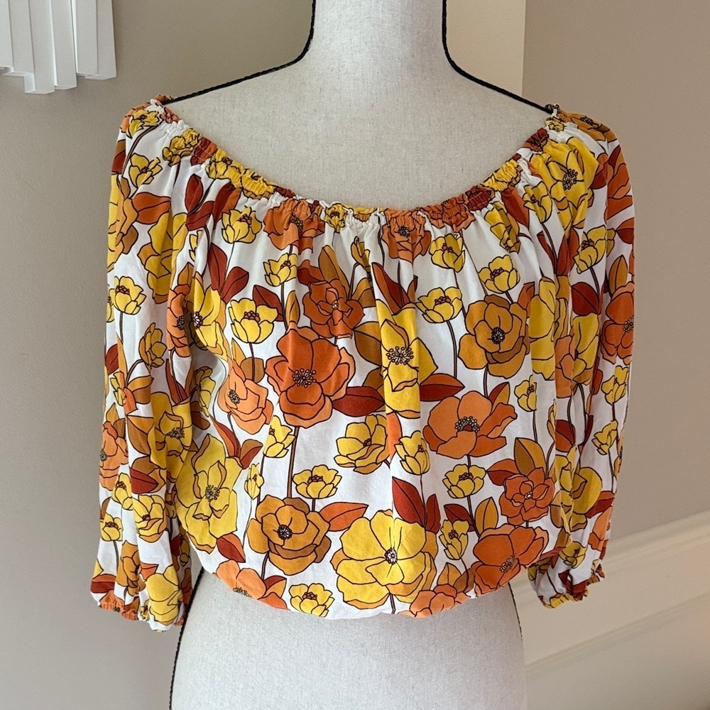 Forever 21 Floral Cropped Blouse Top Women's Small